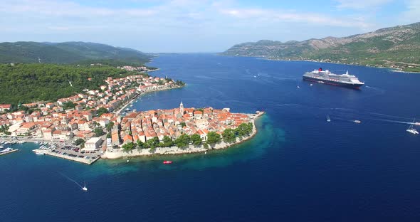 Aerial View Of Historic City Of Korcula, Croatia 4