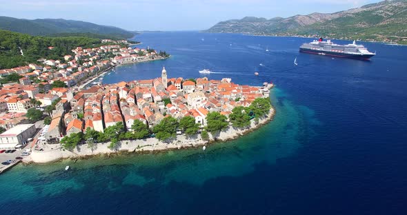 Aerial View Of Historic City Of Korcula, Croatia 7 alt