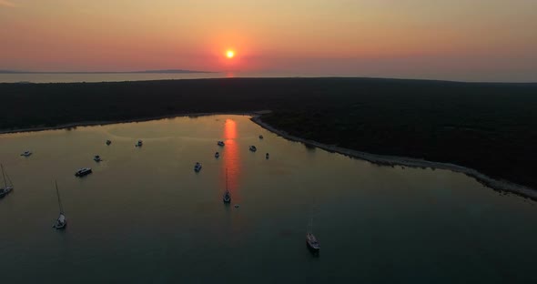 Aerial View Of Beautiful Sunset In Slatinica Bay At Olib Island, Croatia 2