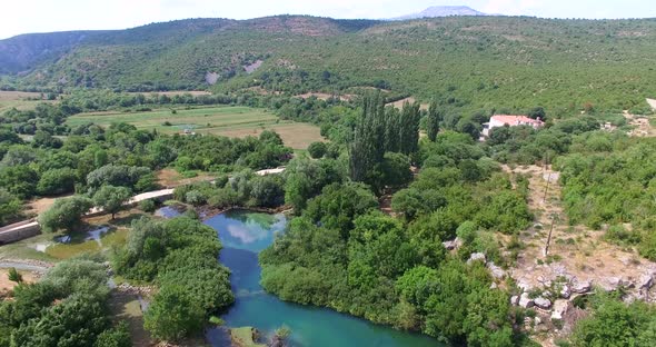 Aerial View Of Krupa River Next To The Krupa Monastery, Croatia 1