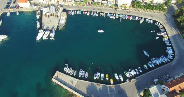 Aerial View Of Boat Entering Supetar Marina On Island Of Brac, Croatia 2