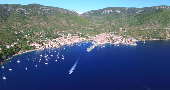 Aerial View Of Boat Leaving Harbour In Komiza, Croatia 2