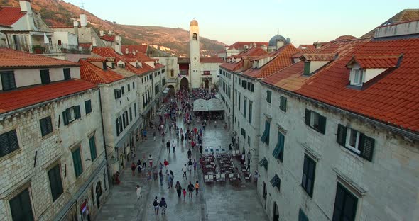 Aerial View Of Tourists Walking On Stradun At Sunset 15