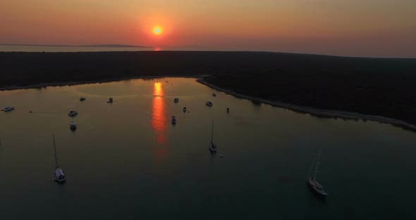 Aerial View Of Yachts In Slatinica Bay At Sunset, Croatia 4