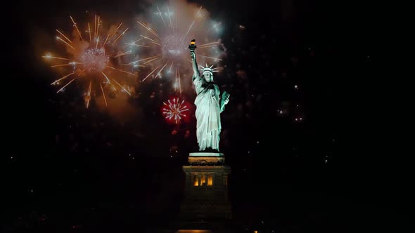 Statue of Liberty on Independence Day or Other Celebrate Firework Background