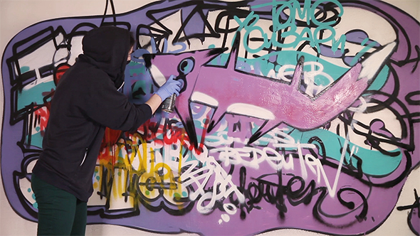 Young Girl Painting Graffiti Fox