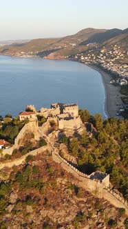 Vertical Video Alanya Castle  Alanya Kalesi Aerial View