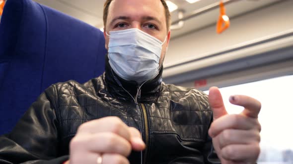 Business Man Seat Inside and Wear Face Mask While Using Video Call to Talking with Clients