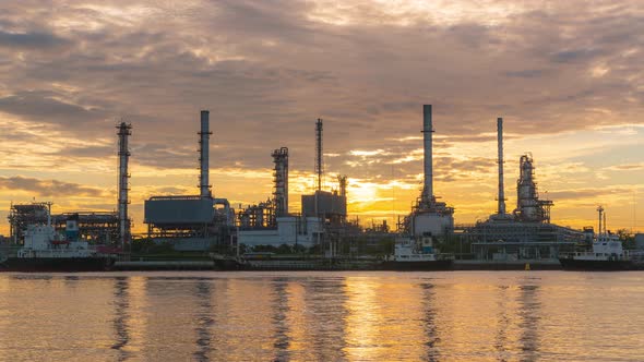 Time lapse of oil refinery power plant closed to Chao Phraya river