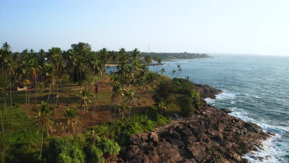 View of the Coastal Line During Sunrise on the Southern Part of the Island of Sri Lanka. Ocean Waves