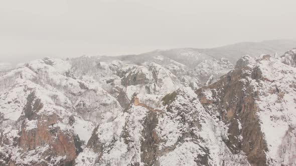 Historical Fortress Side Under Snow In Birtvisi, Georgia