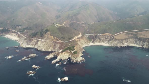 Aerial view of Bixby Creek Bridge, California, U.S.A.