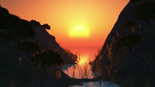 Sunset And Islands With Trees In Ocean 2
