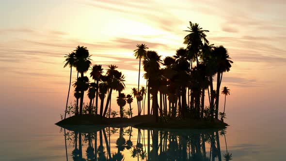 Sea Sunset With Island And Palm Trees 2 alt