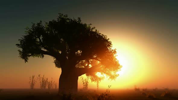 Sunset Beams And Tree In Desert 2