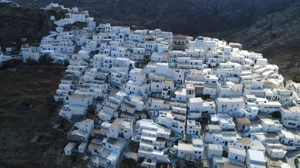 Village of Chora on the island of Serifos in the Cyclades in Greece from the sky