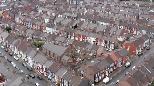 Liverpool Terraced Working Class Houses and Streets Aerial View