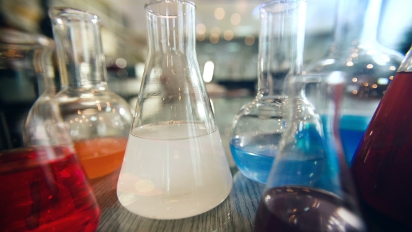 Glass Flasks In a Laboratory