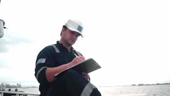 Marine Deck Officer or Chief Mate on Deck of Offshore Vessel or Ship