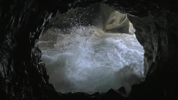 Rosh Hanikra Grotto with View To Rough Sea