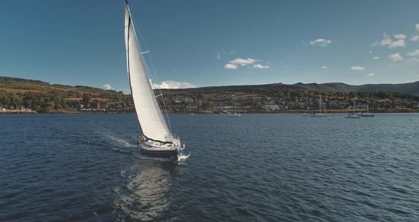 Luxury Yacht at Reflection at Sea Bay Aerial