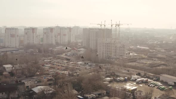 Aerial Shot of the Development City of Kharkov, Ukraine. View From Height of Residential Buildings