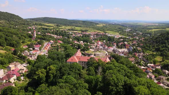 Aerial view of the castle in the town of Modry Kamen in Slovakia