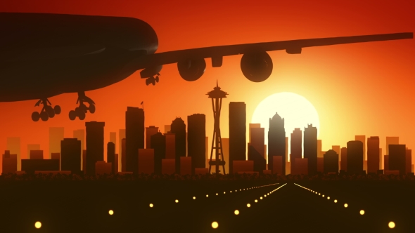 Seattle Skyline Sunrise Landing
