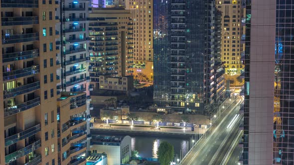 Aerial View of Dubai Marina From a Vantage Point Night Timelapse