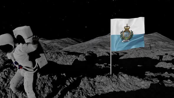 Astronaut Planting San Marino Flag on the Moon