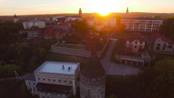  Aerial Shot Of  Castle At Sunset Castle And One Of The Largest Castles In Europe