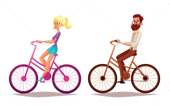 Cartoon Couple Riding Bikes