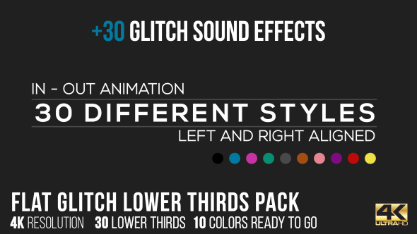 Flat Glitch Lower Thirds + 30 Glitch Sound Effects