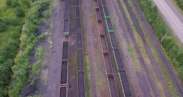 Coal Transportation by Railroad Cars, Aerial View.