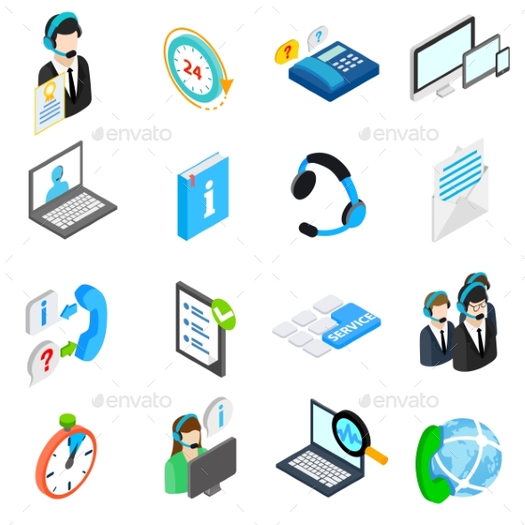 Computer Service Icons Set, Isometric 3d Style