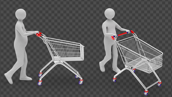 Stickman Pushing a Empty Shopping Cart (2-Pack)