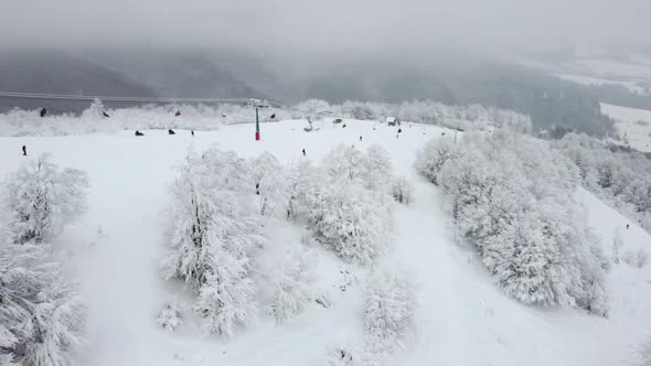 Top View of the Ski Resort the Slope of Which Vacationers Ski and Snowboard