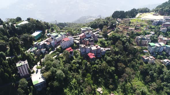 Pelling in India in the state of Sikkim seen from the sky