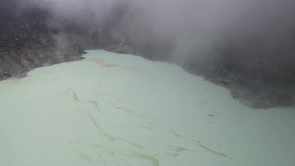 Aerial view of white crater, bandung, Indonesia with foggy weather