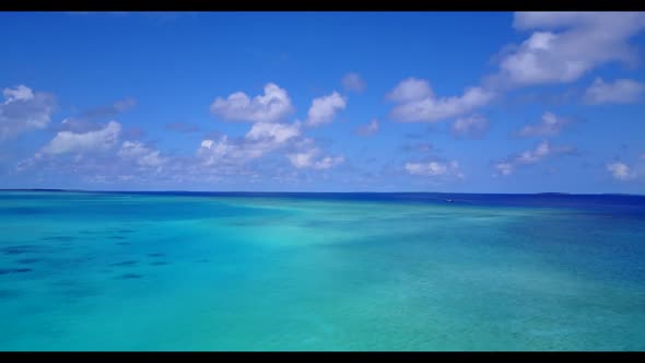 Aerial tourism of perfect seashore beach holiday by shallow sea with white sand background of a dayo