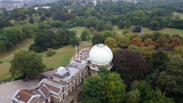 Drone Footage From the Greenwich Park Observatory with a White Dome