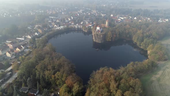 Unique Romantic Heart Shaped Lake on a Foggy Fall Morning