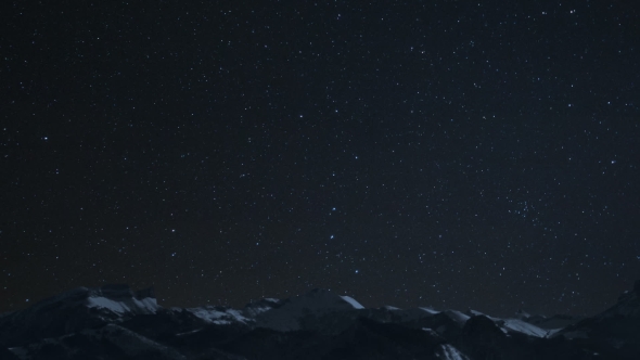 Starry Sky At Mountain With A Polar Star And Constellation The Big Dipper 