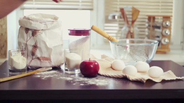 Baking Ingredients. Preparing Food Ingredients For Baking Cake. Baking Apple Pie