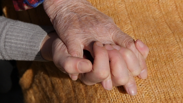 A Young Female Hands Comforting An Elderly Pair Of Hands Of Grandma Outdoor .