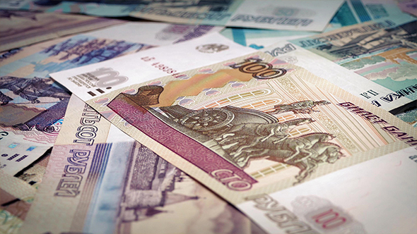 Russian Ruble Banknotes Rotating