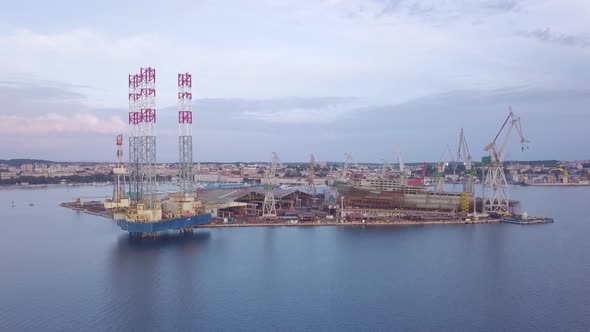 Panorama of Shipyard With Cargo