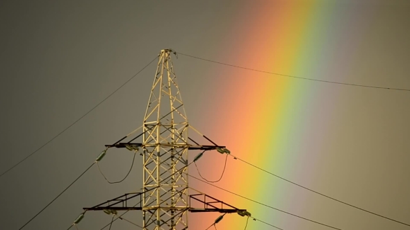 Moving Rainbow With Transmission Tower