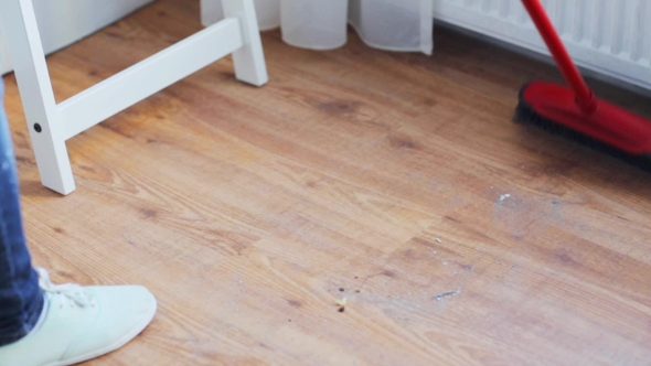 Woman With Broom Cleaning Floor At Home 29