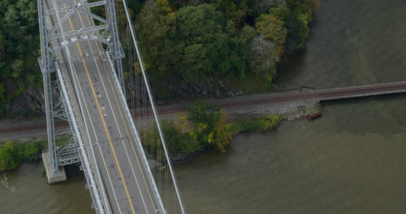 Aerial Overhead Close Up of Bear Mountain Bridge